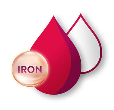 Blood droplet icon with Iron text
